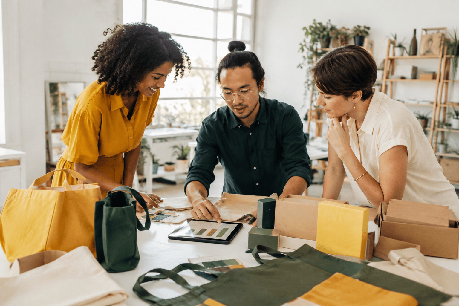 Small ecommerce team planning expansion with product samples